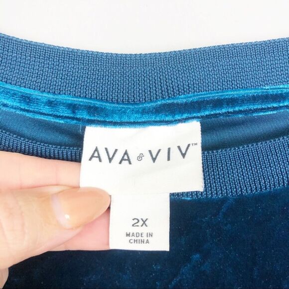 AVA & VIV | Deep Turquoise Velvet Short Sleeve Top Women’s Plus Size 2X - Picture 7 of 9